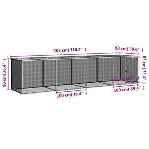 Κοτέτσι - Κλουβί με Στέγη Ανθρακί 403x98x90 εκ. Γαλβαν. Ατσάλι