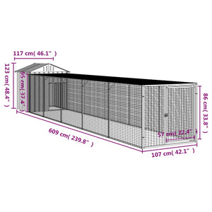 Κοτέτσι με Περίβολο Ανθρακί 117x609x123 εκ. Γαλβαν. Χάλυβας