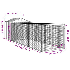 Κλουβί για Κότες με Αυλή Αν. Γκρι 117x405x123 εκ Γαλβαν. Ατσάλι