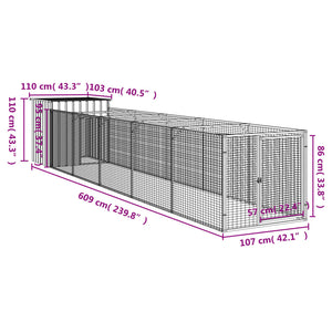 Σπιτάκι Σκύλου με Αυλή Ανθρακί 110x609x110 εκ. Γαλβαν. Χάλυβας