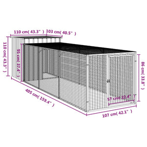 Κοτέτσι με Περίβολο Ανθρακί 110x405x110 εκ. Γαλβαν. Χάλυβας