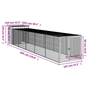 Κοτέτσι με Περίβολο Αν. Γκρι 110x609x110 εκ. Γαλβαν. Χάλυβας