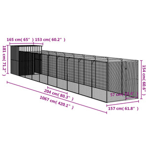 Σπιτάκι Σκύλου με Αυλή Ανθρακί 165x1067x181 εκ. Γαλβαν. Χάλυβας - Pakobazaar