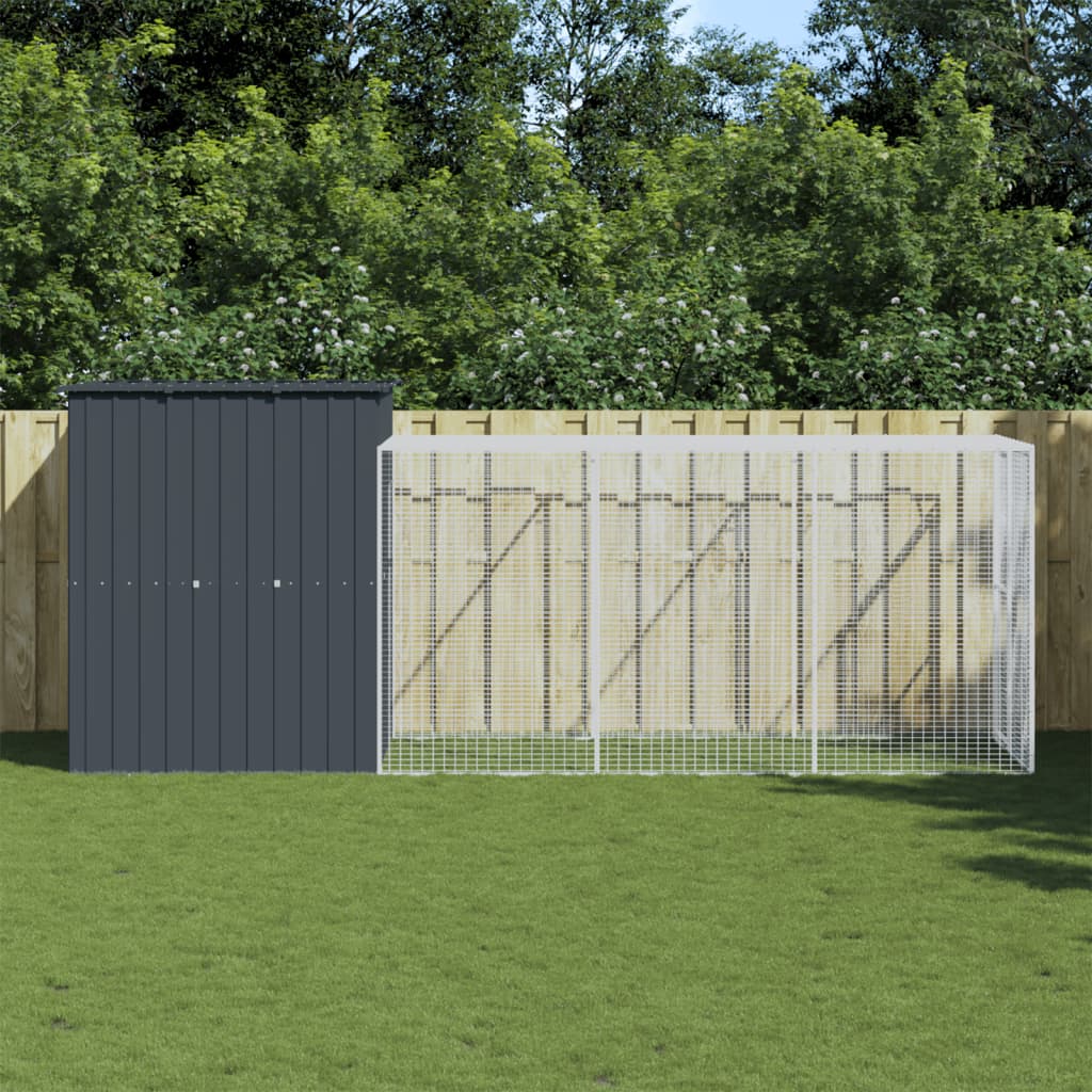 Κλουβί για Κότες με Αυλή Ανθρακί 165x455x181 εκ Γαλβαν. Χάλυβας - Pakobazaar