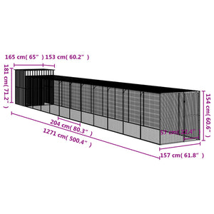 Κοτέτσι με Περίβολο Ανθρακί 165x1271x181 εκ. Γαλβαν. Ατσάλι