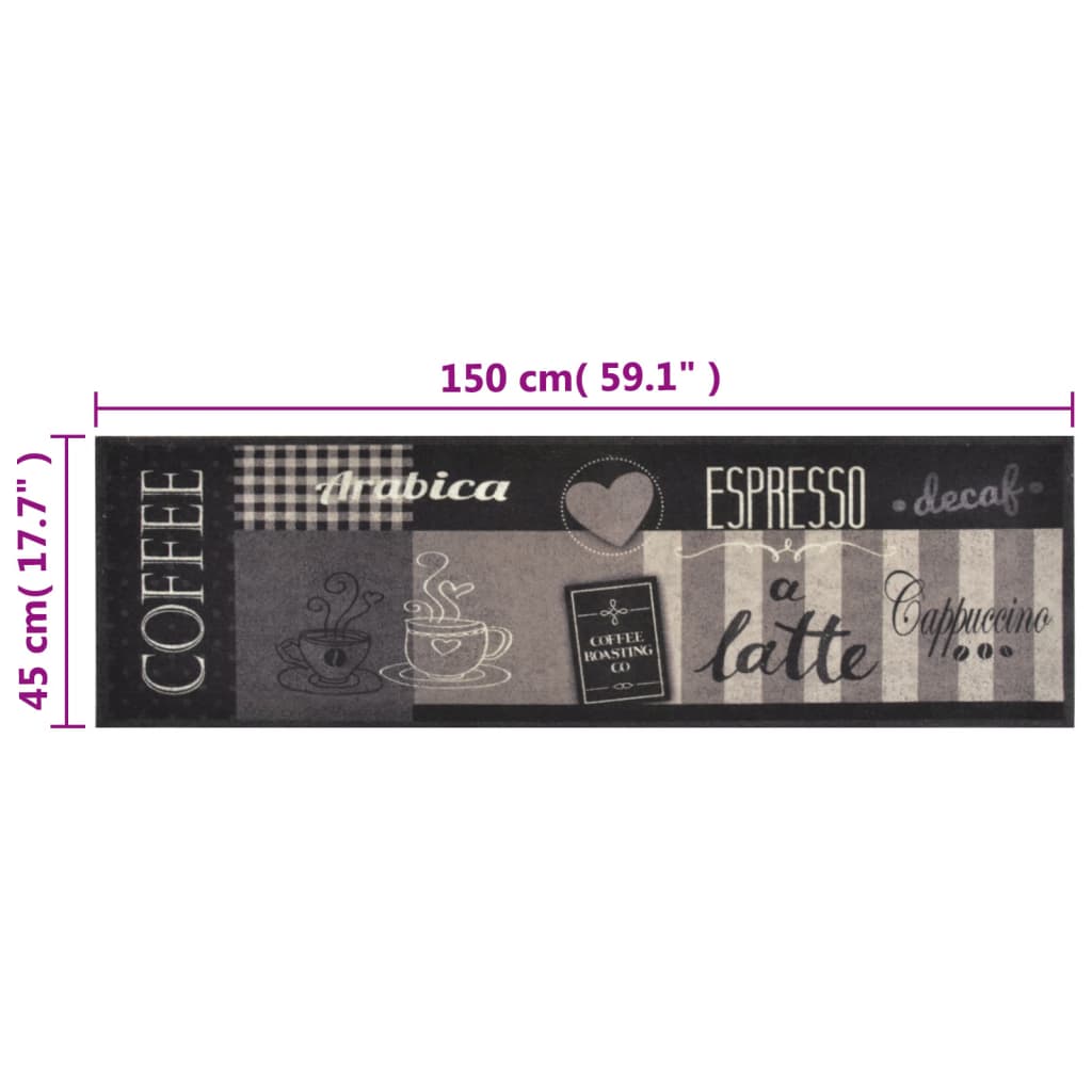 Χαλί Κουζίνας Πλενόμενο Μαύρο Επιγραφή Coffee 45x150 εκ Βελούδο - PAKOBAZAAR