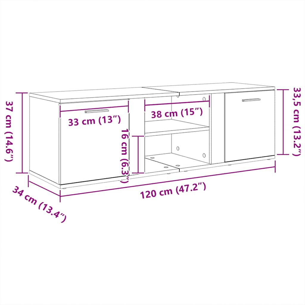 Έπιπλο Τηλεόρασης Καφέ Δρυς 120x34x37 εκ. Επεξ. Ξύλο
