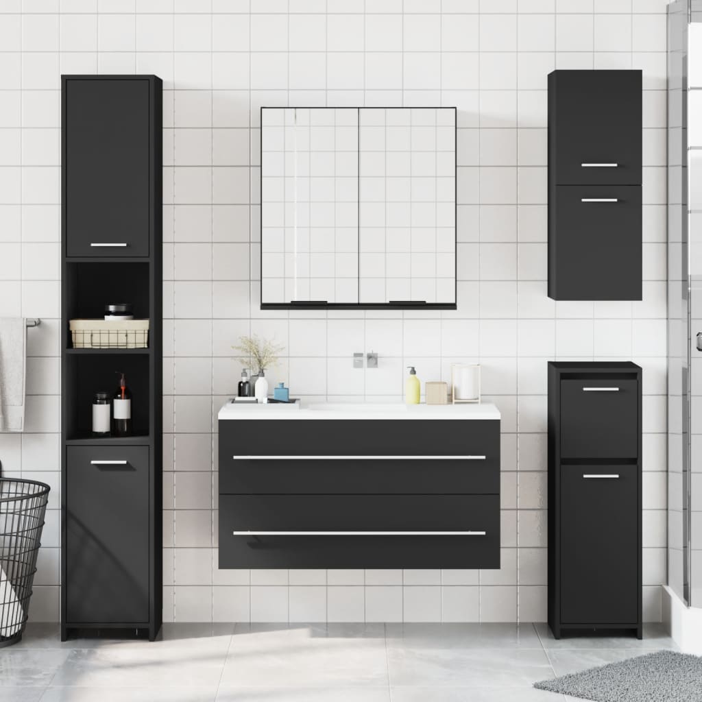 Καθρέφτης Μπάνιου με Ντουλάπι Μαύρος 64x20x67 εκ. Επεξ. Ξύλο - Pakobazaar