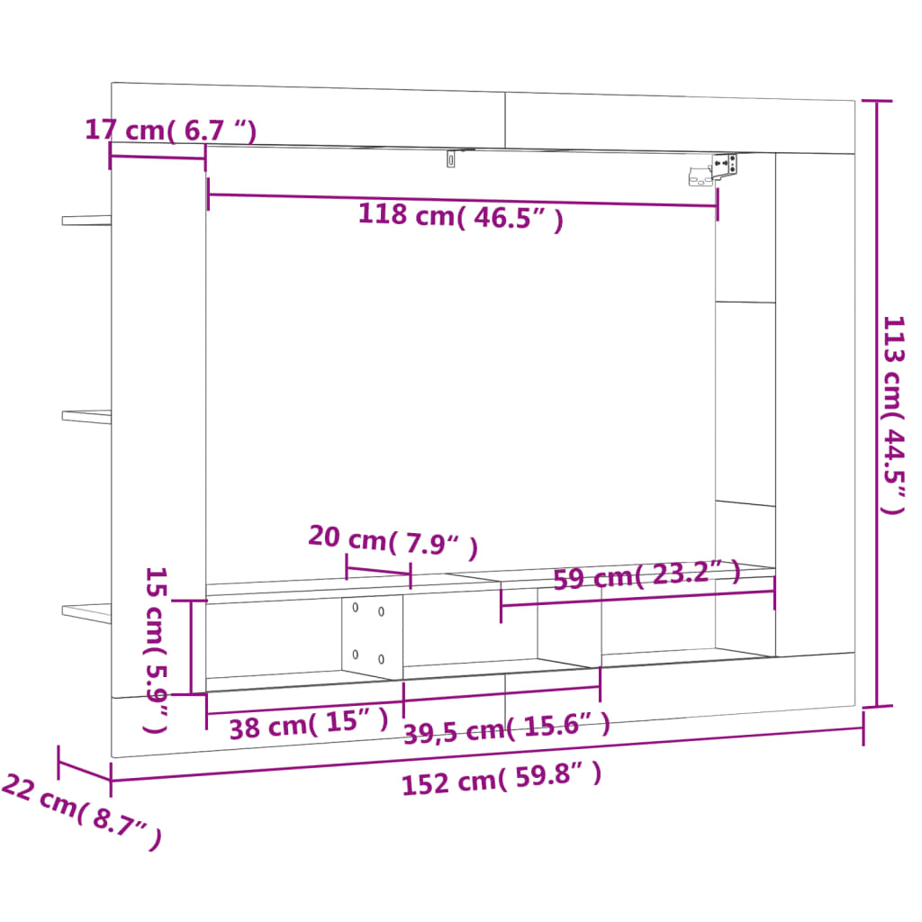 Έπιπλο Τηλεόρασης Λευκό 152x22x113 εκ. από Επεξεργασμένο Ξύλο