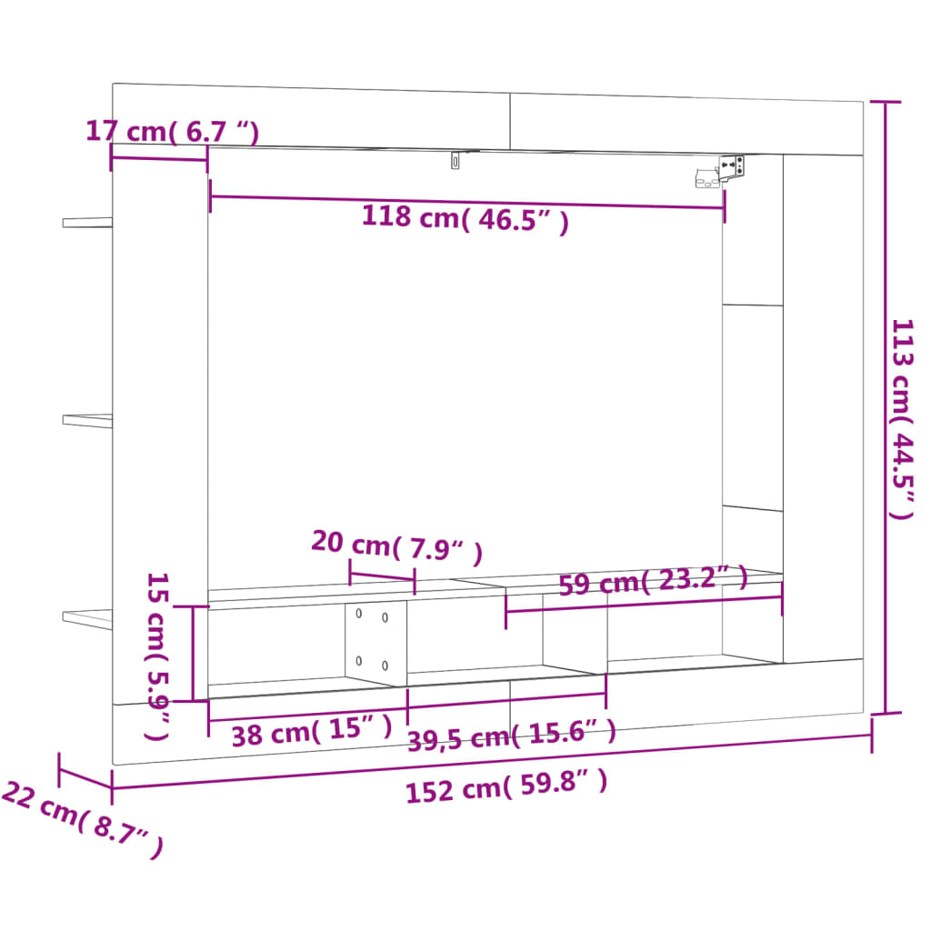 Έπιπλο Τηλεόρασης Καπνιστή Δρυς 152x22x113 εκ. Επεξ. Ξύλο