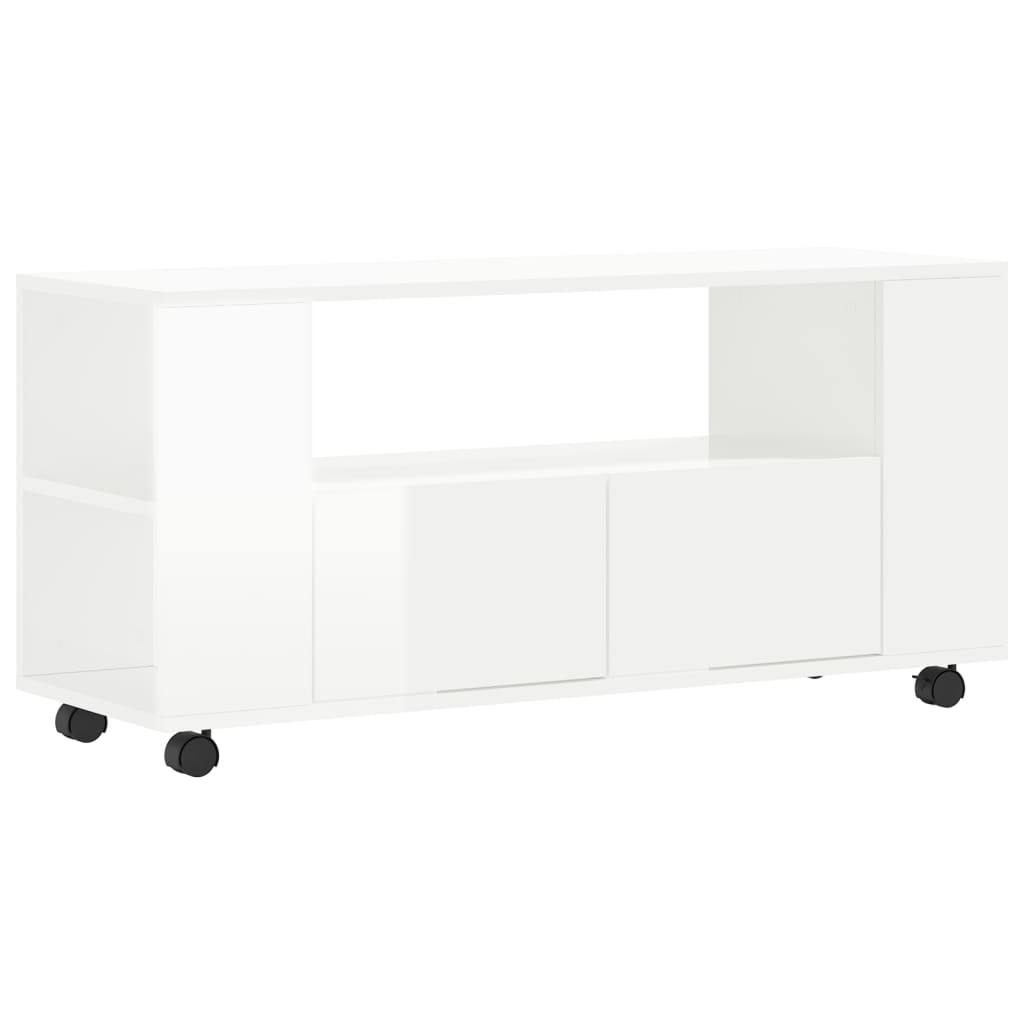 Έπιπλο Τηλεόρασης Γυαλ. Λευκό 102x34,5x43εκ. Επεξεργασμένο Ξύλο