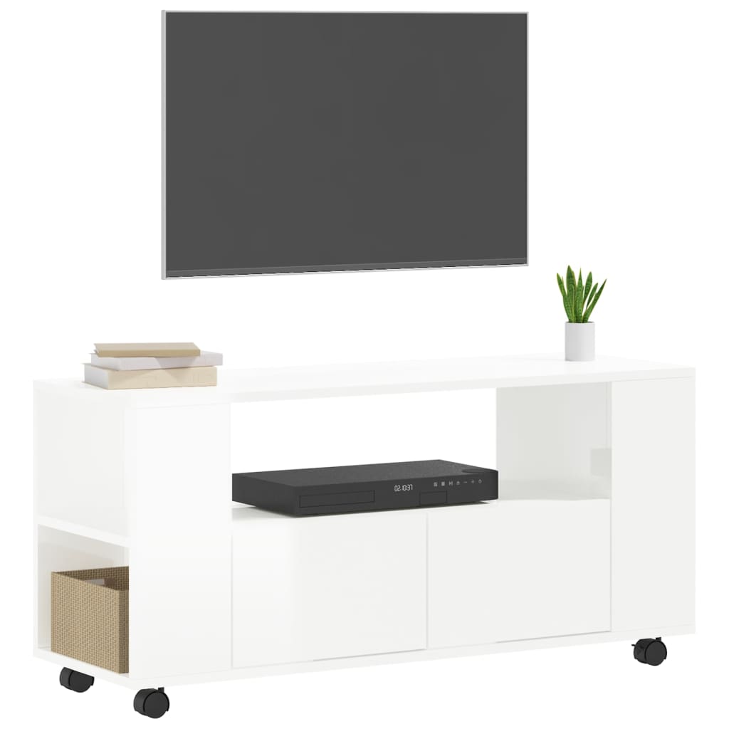 Έπιπλο Τηλεόρασης Γυαλ. Λευκό 102x34,5x43εκ. Επεξεργασμένο Ξύλο