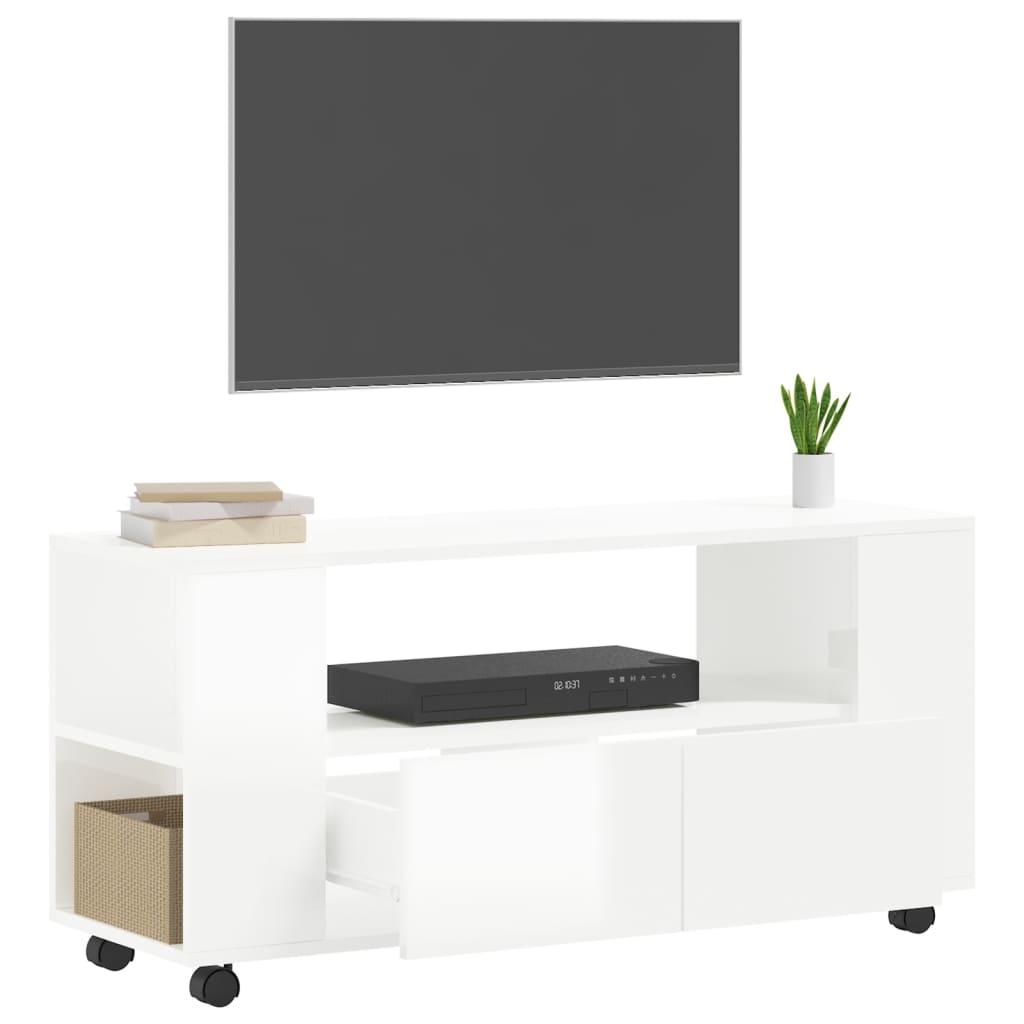 Έπιπλο Τηλεόρασης Γυαλ. Λευκό 102x34,5x43εκ. Επεξεργασμένο Ξύλο