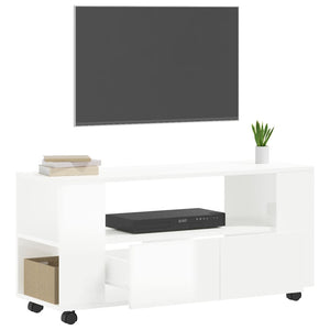 Έπιπλο Τηλεόρασης Γυαλ. Λευκό 102x34,5x43εκ. Επεξεργασμένο Ξύλο