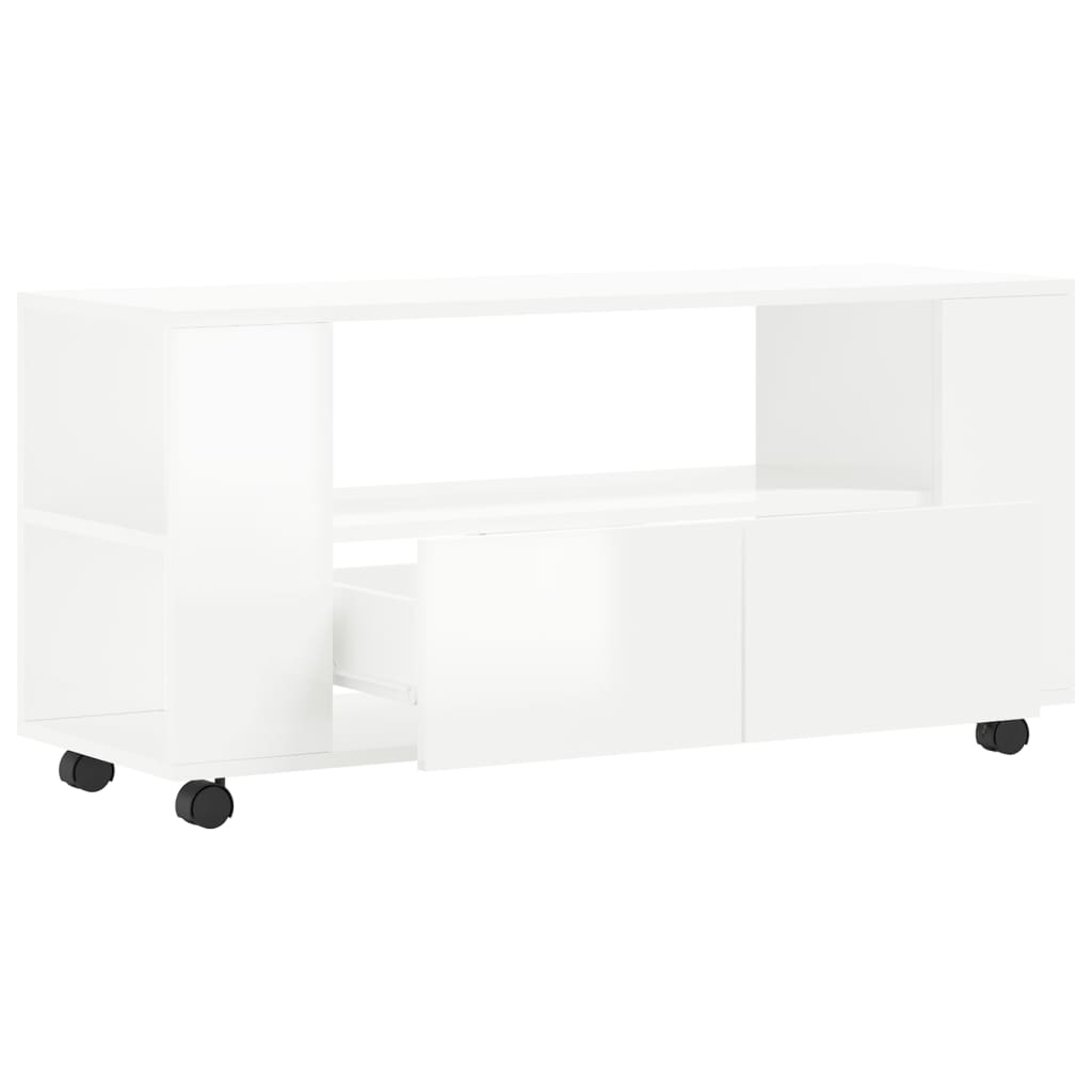 Έπιπλο Τηλεόρασης Γυαλ. Λευκό 102x34,5x43εκ. Επεξεργασμένο Ξύλο