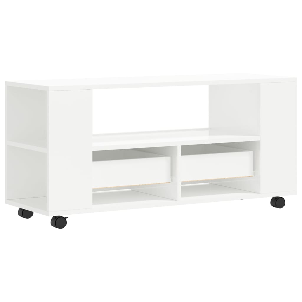Έπιπλο Τηλεόρασης Γυαλ. Λευκό 102x34,5x43εκ. Επεξεργασμένο Ξύλο