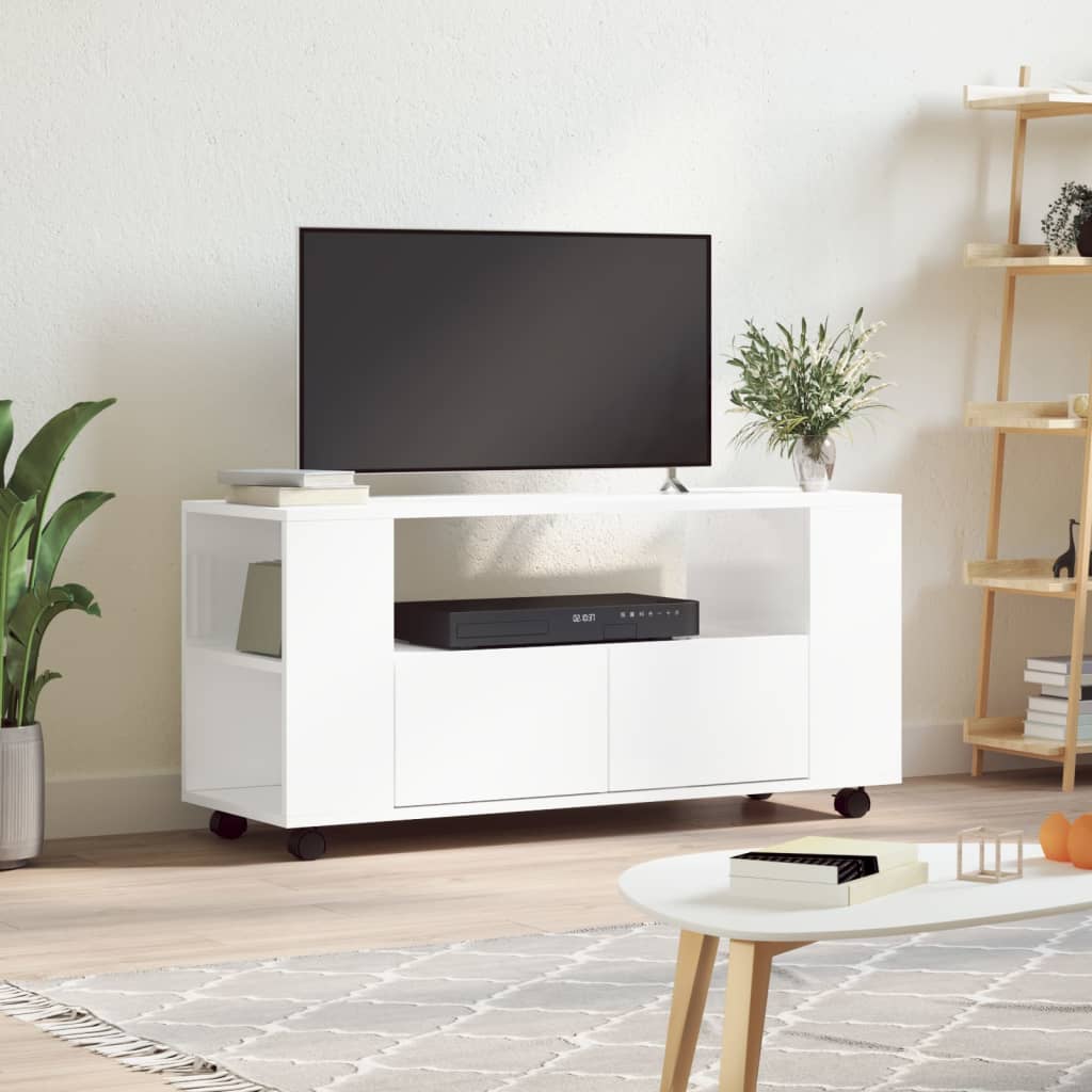 Έπιπλο Τηλεόρασης Γυαλ. Λευκό 102x34,5x43εκ. Επεξεργασμένο Ξύλο