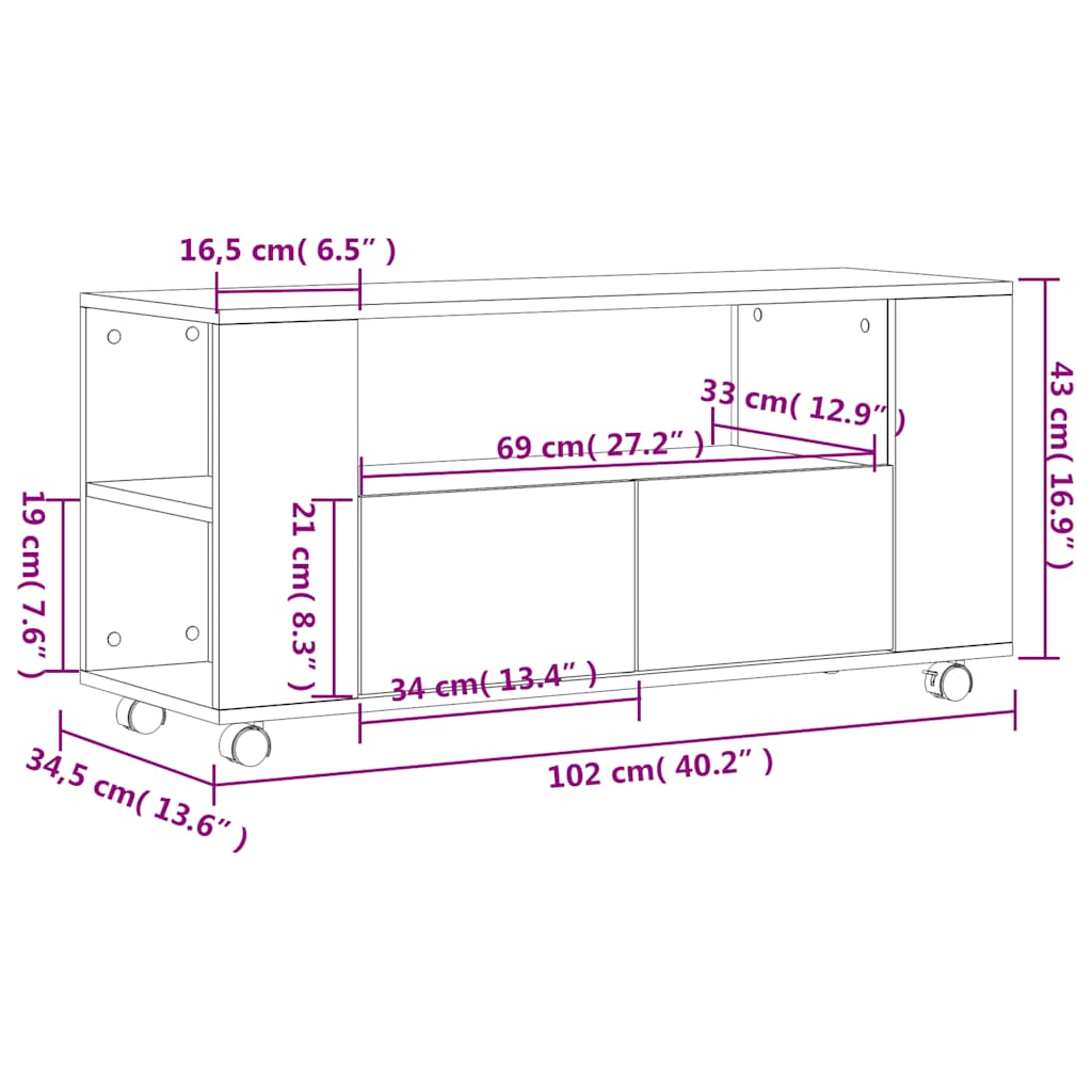 Έπιπλο Τηλεόρασης Γκρι Sonoma 102x34,5x43 εκ. από Επεξεργ. Ξύλο