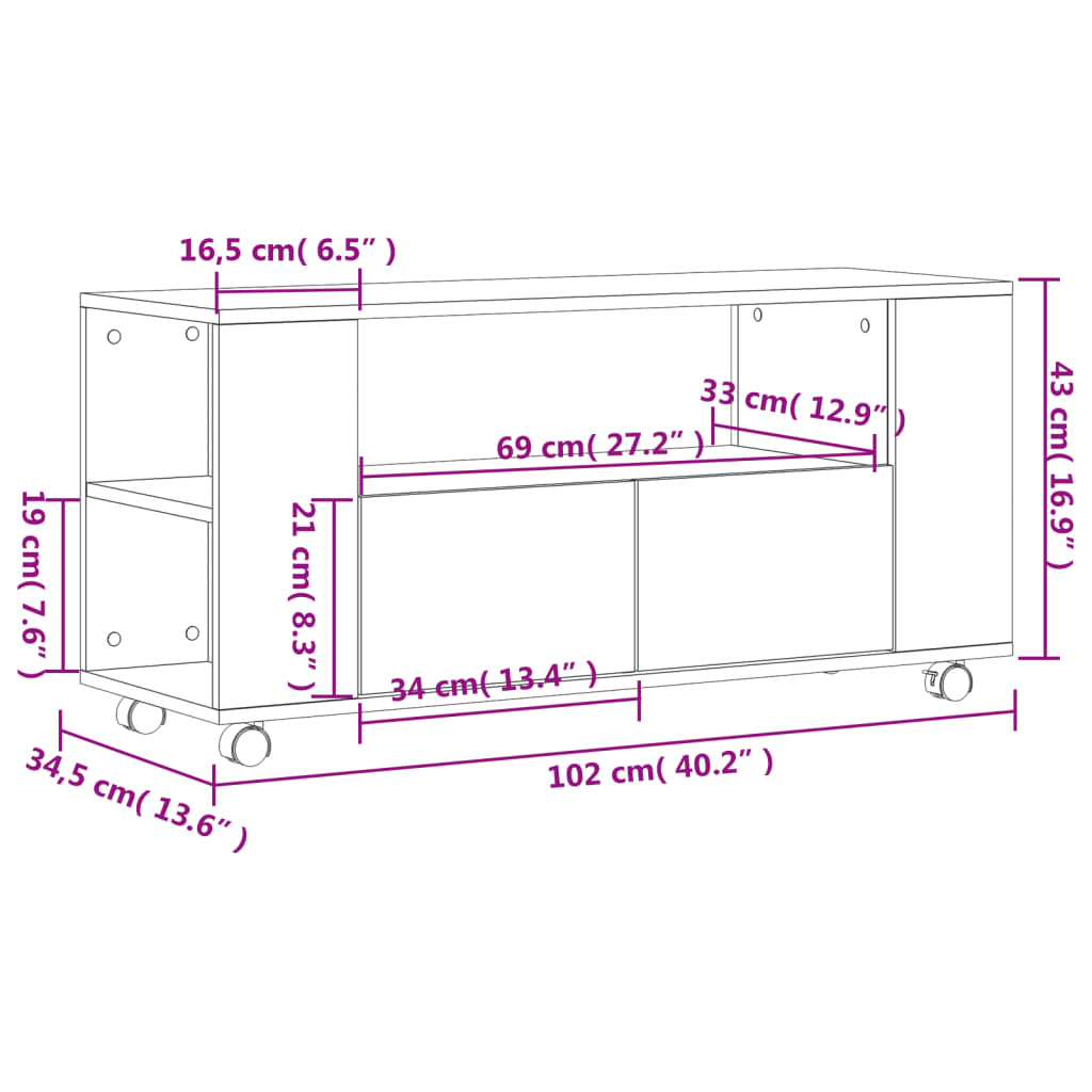 Έπιπλο Τηλεόρασης Καφέ Δρυς 102x34,5x43 εκ. Επεξεργασμένο Ξύλο - Pakobazaar