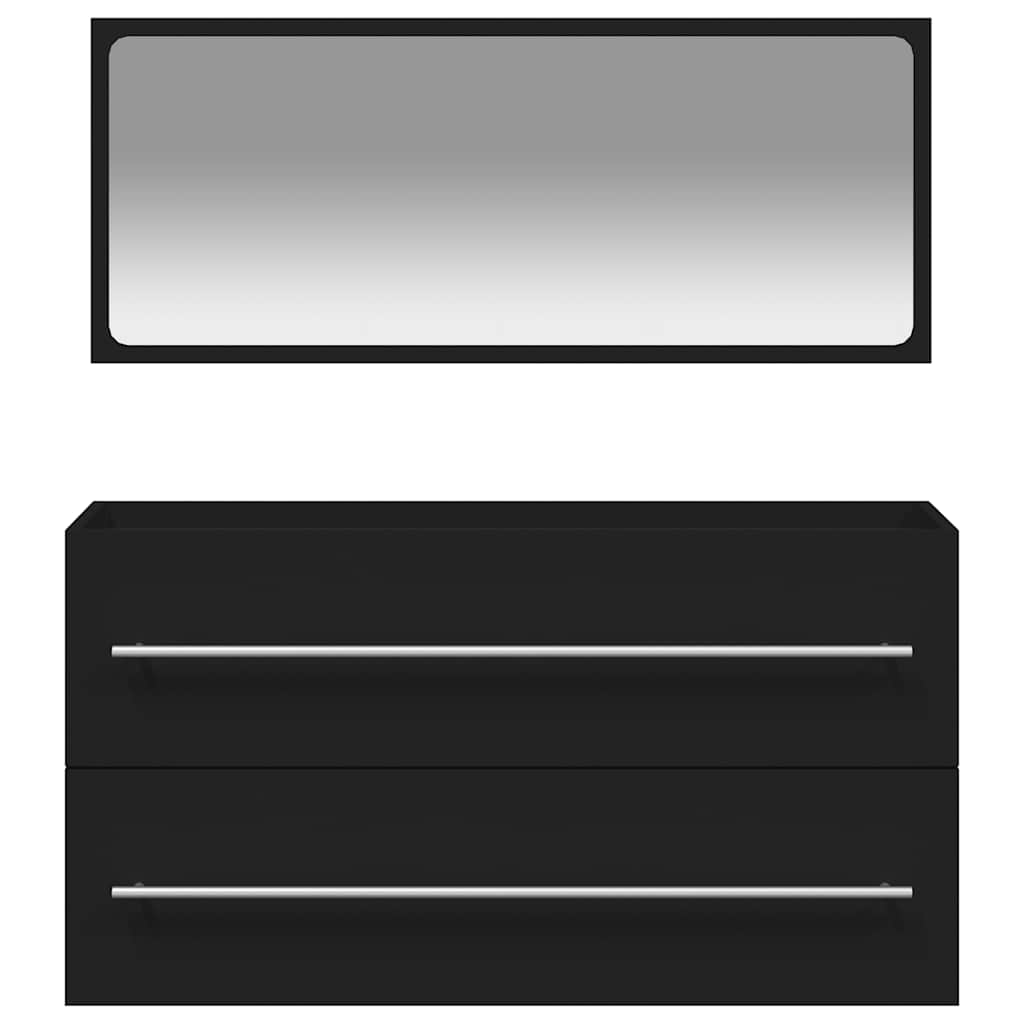 Ντουλάπι Μπάνιου με Καθρέφτη Μαύρο από Επεξεργασμένο Ξύλο - Pakobazaar