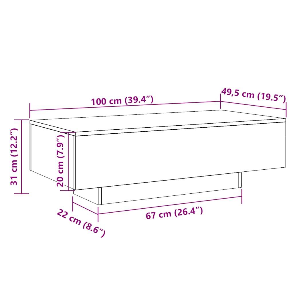 Τραπεζάκι Σαλονιού Γυαλ. Λευκό 100x49,5x31 εκ. Επεξεργ. Ξύλο