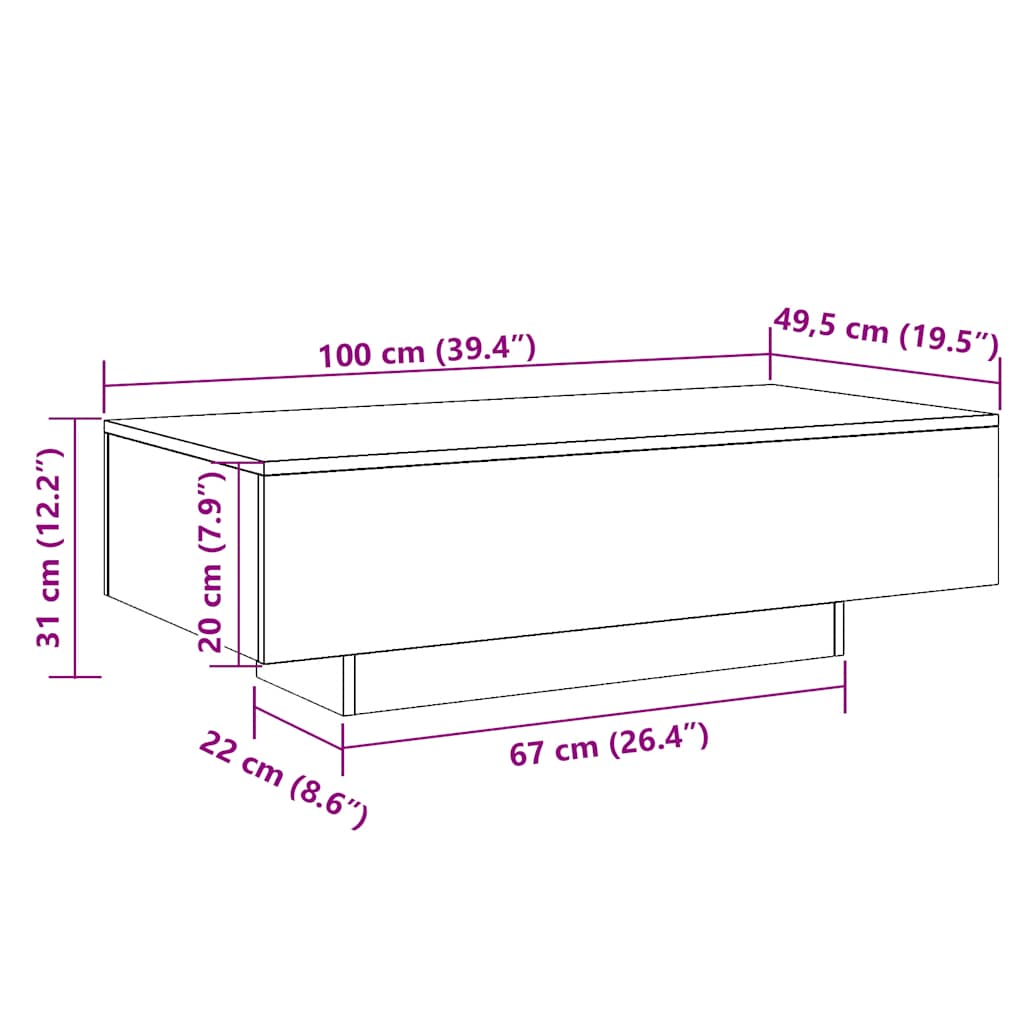 Τραπεζάκι Σαλονιού Καφέ Δρυς 100 x 49,5 x 31 εκ. Επεξεργ. Ξύλο