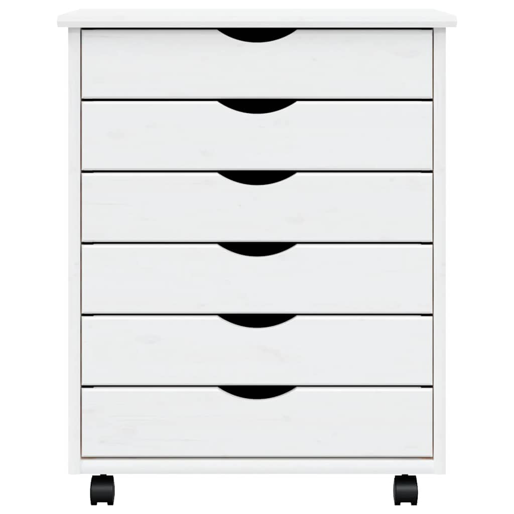 Ντουλάπι Κυλιόμενο με Συρτάρια MOSS Λευκό από Μασίφ Ξύλο Πεύκου - Pakobazaar