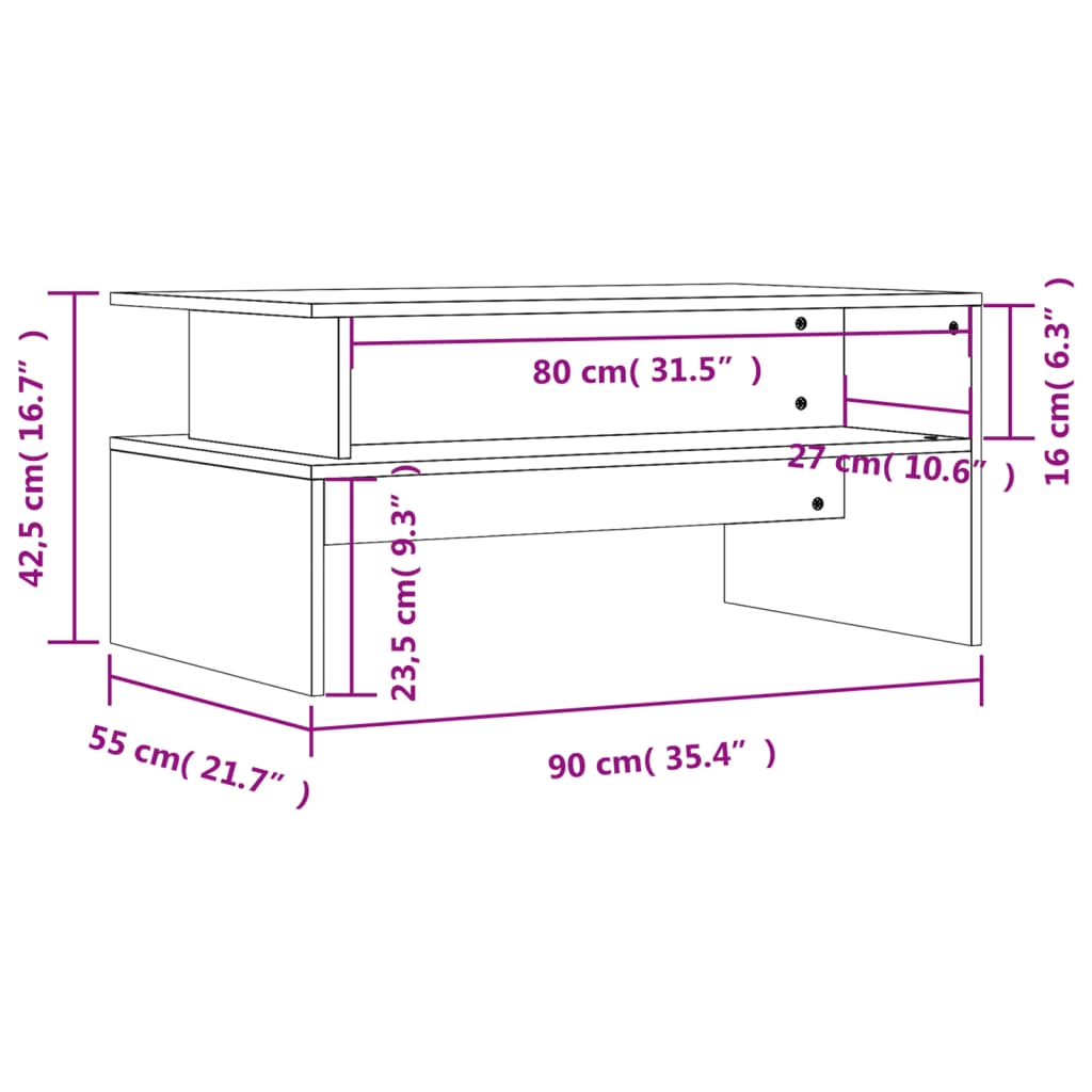 Τραπεζάκι Σαλονιού Καφέ Δρυς 90x55x42,5 εκ. Επεξεργασμένο Ξύλο