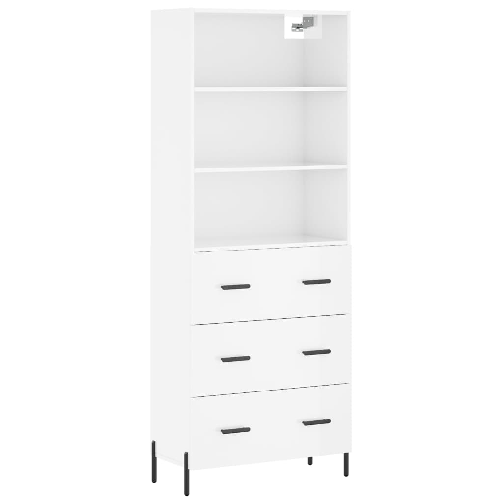 Ντουλάπι Γυαλιστερό Λευκό 69,5x34x180 εκ. Επεξεργασμένο Ξύλο