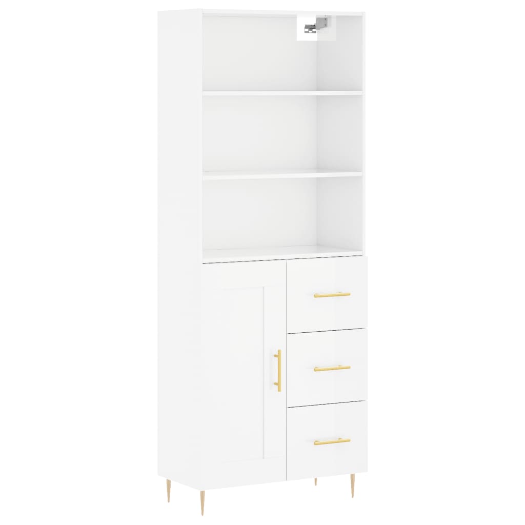 Ντουλάπι Γυαλιστερό Λευκό 69,5x34x180 εκ. Επεξεργασμένο Ξύλο