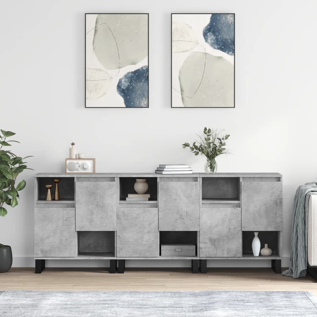 Ντουλάπια 3 τεμ. Γκρι Σκυροδέματος Επεξεργ. Ξύλο - Pakobazaar