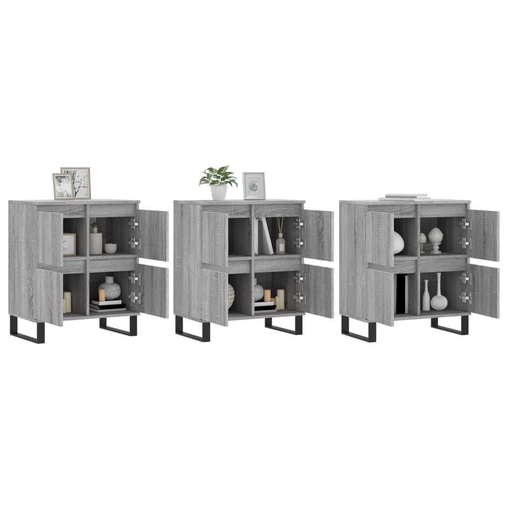 Ντουλάπι 3 τεμ. Γκρι Sonoma από Επεξεργασμένο Ξύλο