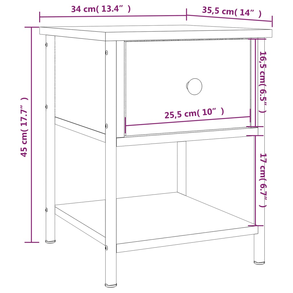 Κομοδίνα 2 τεμ Καπνιστή Δρυς 34x35,5x45εκ. Επεξεργασμένο Ξύλο
