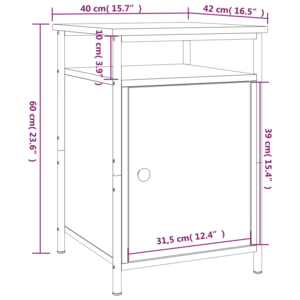 Κομοδίνο Μαύρο 40 x 42 x 60 εκ. από Επεξεργασμένο Ξύλο