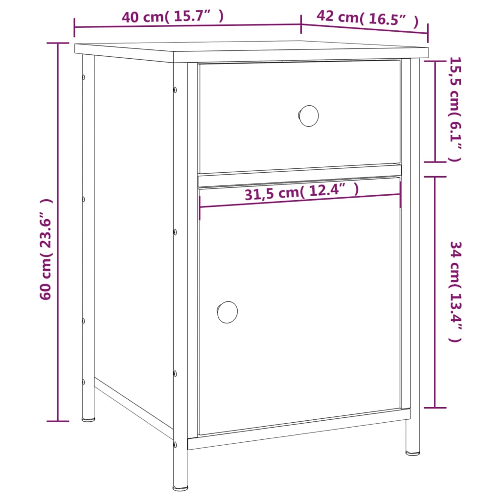 Κομοδίνο Sonoma Δρυς 40 x 42 x 60 εκ. από Επεξεργασμένο Ξύλο