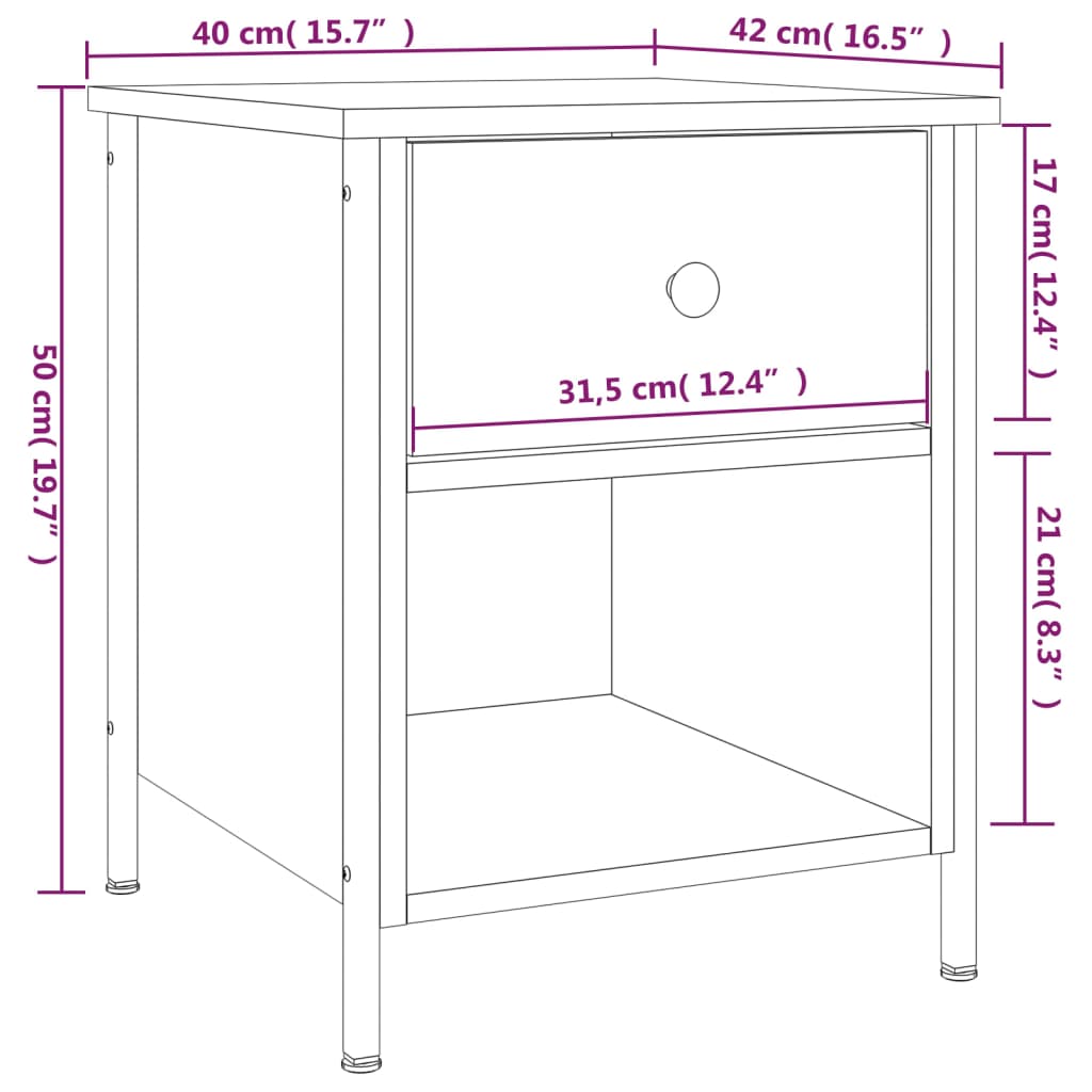 Κομοδίνα 2 τεμ. Καπνιστή Δρυς 40x42x50 εκ. Επεξεργασμένο Ξύλο