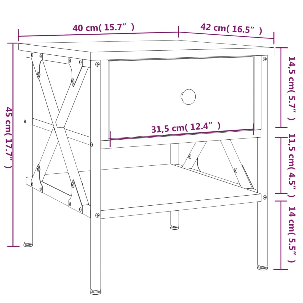 Κομοδίνο Καπνιστή Δρυς 40 x 42 x 45 εκ. από Επεξεργασμένο Ξύλο - Pakobazaar