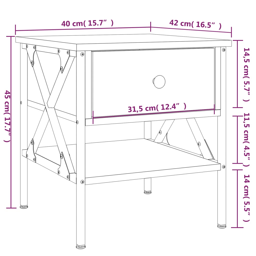 Κομοδίνα 2 τεμ. Γκρι Sonoma 40x42x45 εκ. από Επεξεργασμένο Ξύλο - Pakobazaar