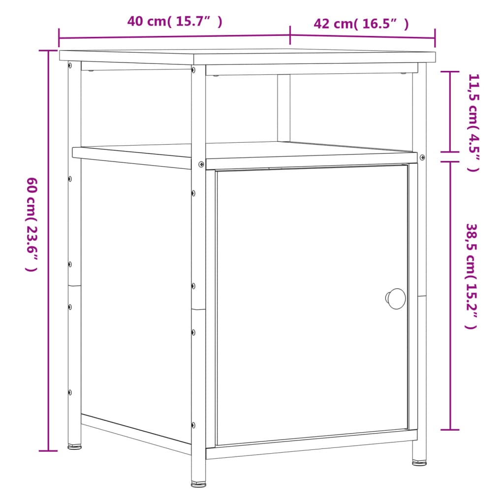 Κομοδίνο Καφέ Δρυ 40 x 42 x 60 εκ. από Επεξεργασμένο Ξύλο