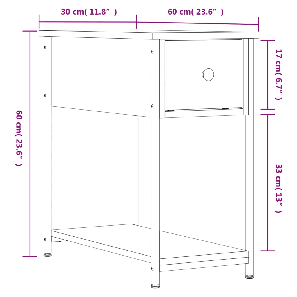 Κομοδίνο Γκρι Sonoma 30 x 60 x 60 εκ. από Επεξεργασμένο Ξύλο - Pakobazaar