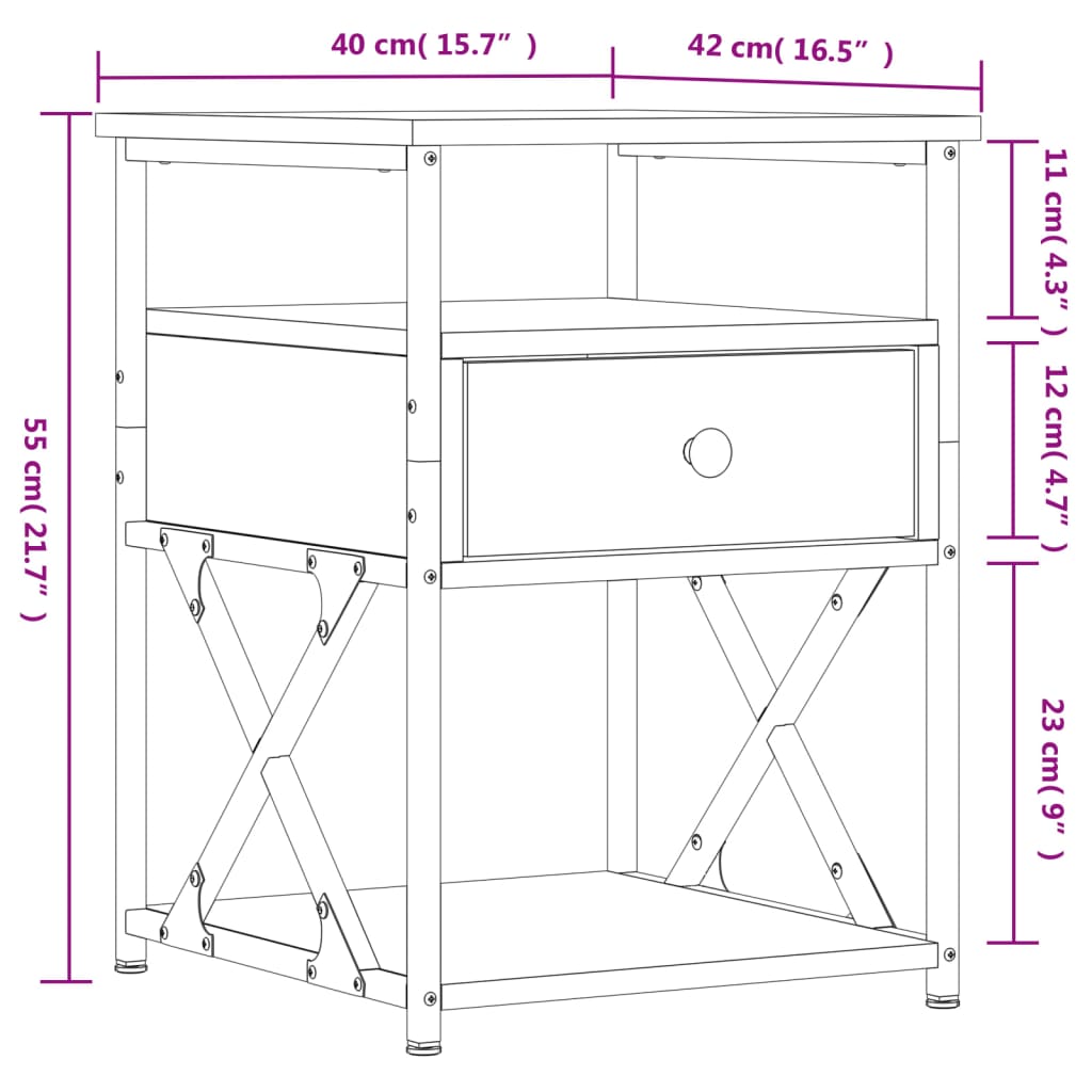 Κομοδίνο Γκρι Sonoma 40 x 42 x 55 εκ. από Επεξεργασμένο Ξύλο - Pakobazaar