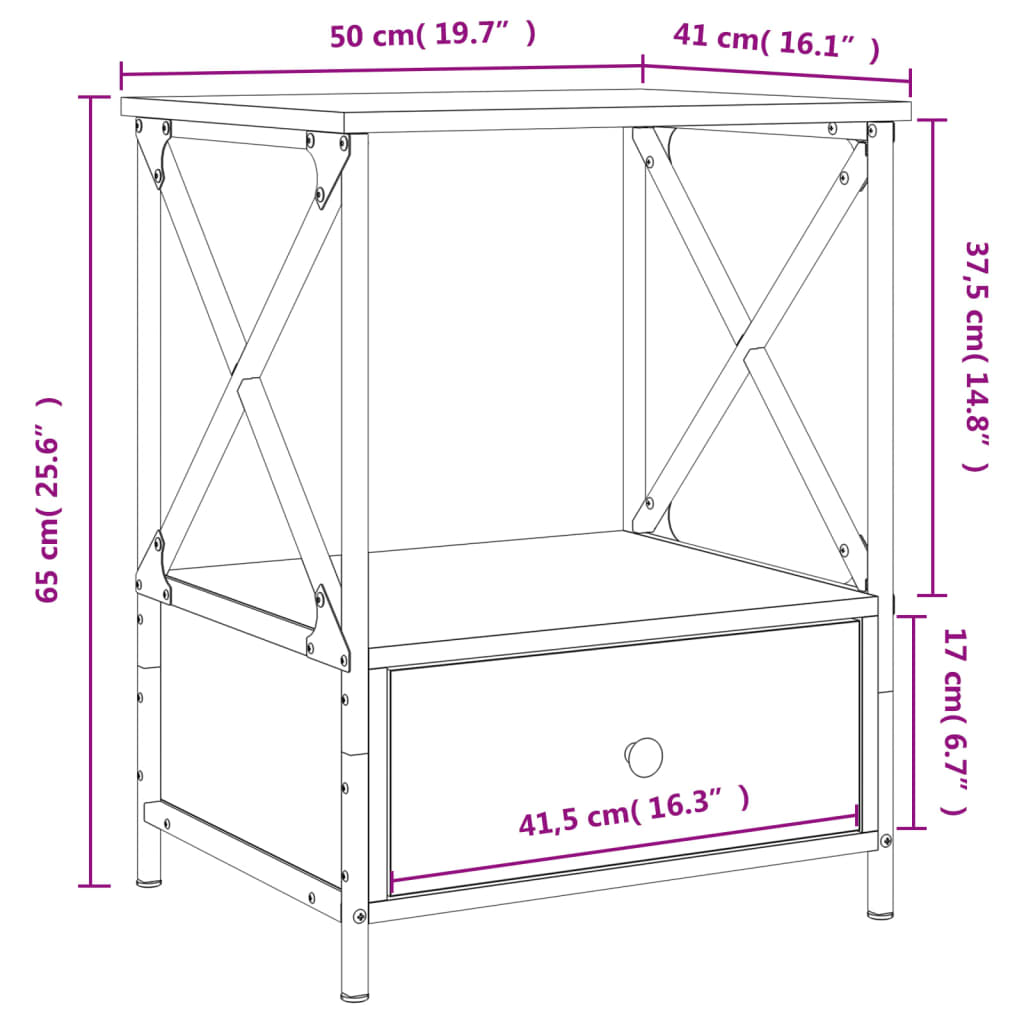 Κομοδίνο Γκρι Sonoma 50 x 41 x 65 εκ. από Επεξεργασμένο Ξύλο