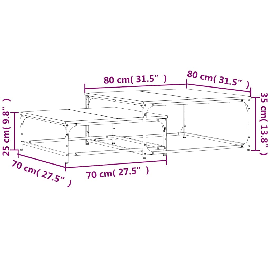 Τραπεζάκια Ζιγκόν 2 τεμ. Μαύρα από Επεξεργασμένο Ξύλο - Pakobazaar