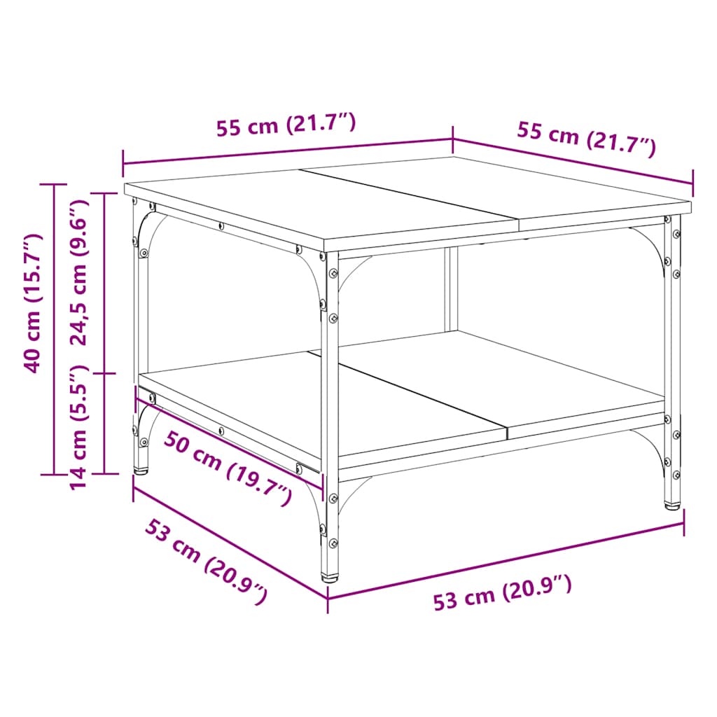 Τραπεζάκι Σαλονιού Καπνιστή Δρυς 55 x 55 x 40 εκ. Επεξεργ. Ξύλο - Pakobazaar