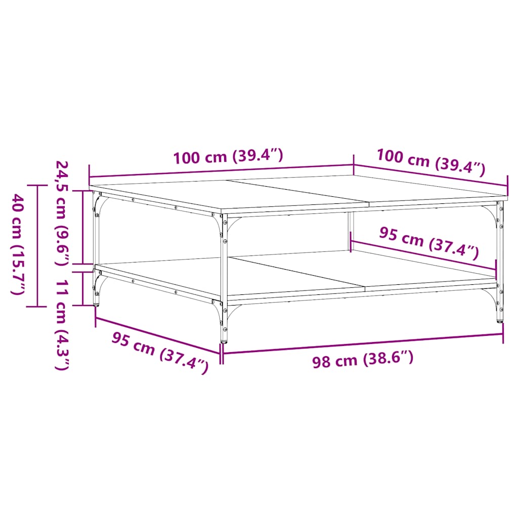 Τραπεζάκι Σαλονιού Μαύρο 100x100x40 εκ. από Επεξεργασμένο Ξύλο - Pakobazaar