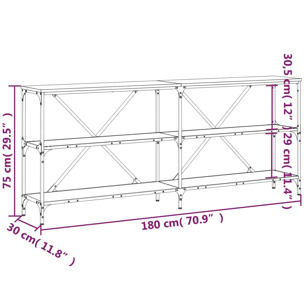 Τραπέζι Κονσόλα Καπνιστή Δρυς 180x30x75 εκ. Επεξ. Ξύλο/Σίδηρος - Pakobazaar