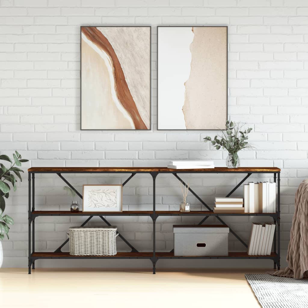 Τραπέζι Κονσόλα Καπνιστή Δρυς 180x30x75 εκ. Επεξ. Ξύλο/Σίδηρος - Pakobazaar