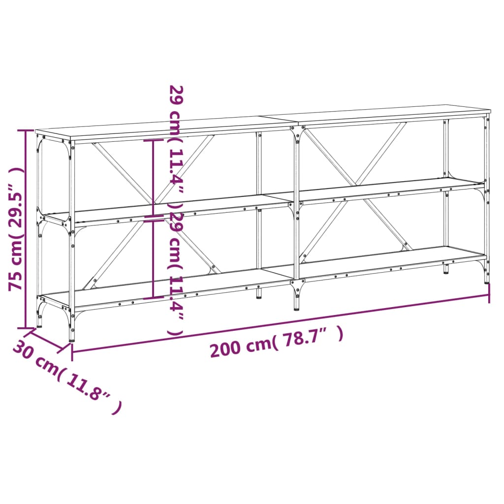 Τραπέζι Κονσόλα Καφέ Δρυς 200x30x75 εκ. Επεξ. Ξύλο/Σίδηρος