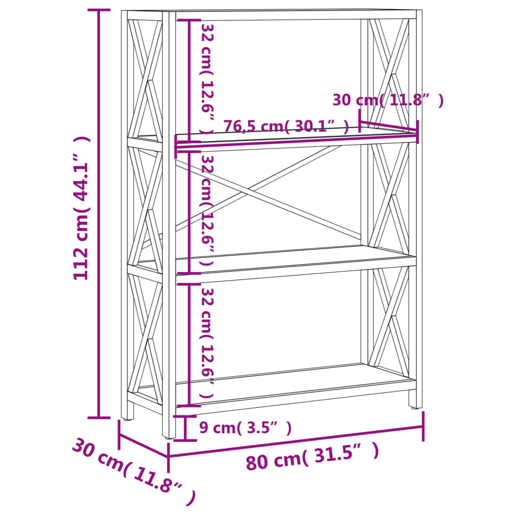 Ραφιέρα 4 Επιπέδων 80 x 30 x 112 εκ. από Μασίφ Ξύλο Δρυός