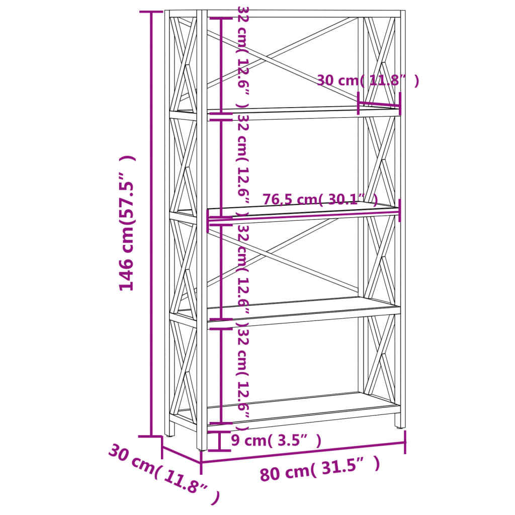 Ραφιέρα 5 Επιπέδων 80 x 30 x 146 εκ. από Μασίφ Ξύλο Δρυός